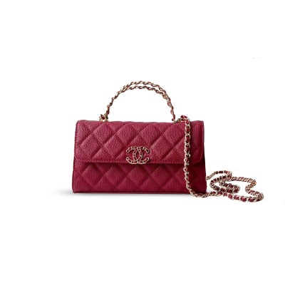CHANEL FLAP PHONE HOLDER WITH CHAIN GRAINED SHINY AP3238 (18*10*4.5cm)